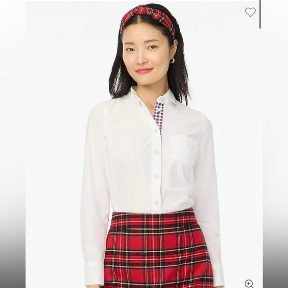 J.Crew Tartan placket jeweled button-up cotton poplin shirt in signature fit - Picture 1 of 5